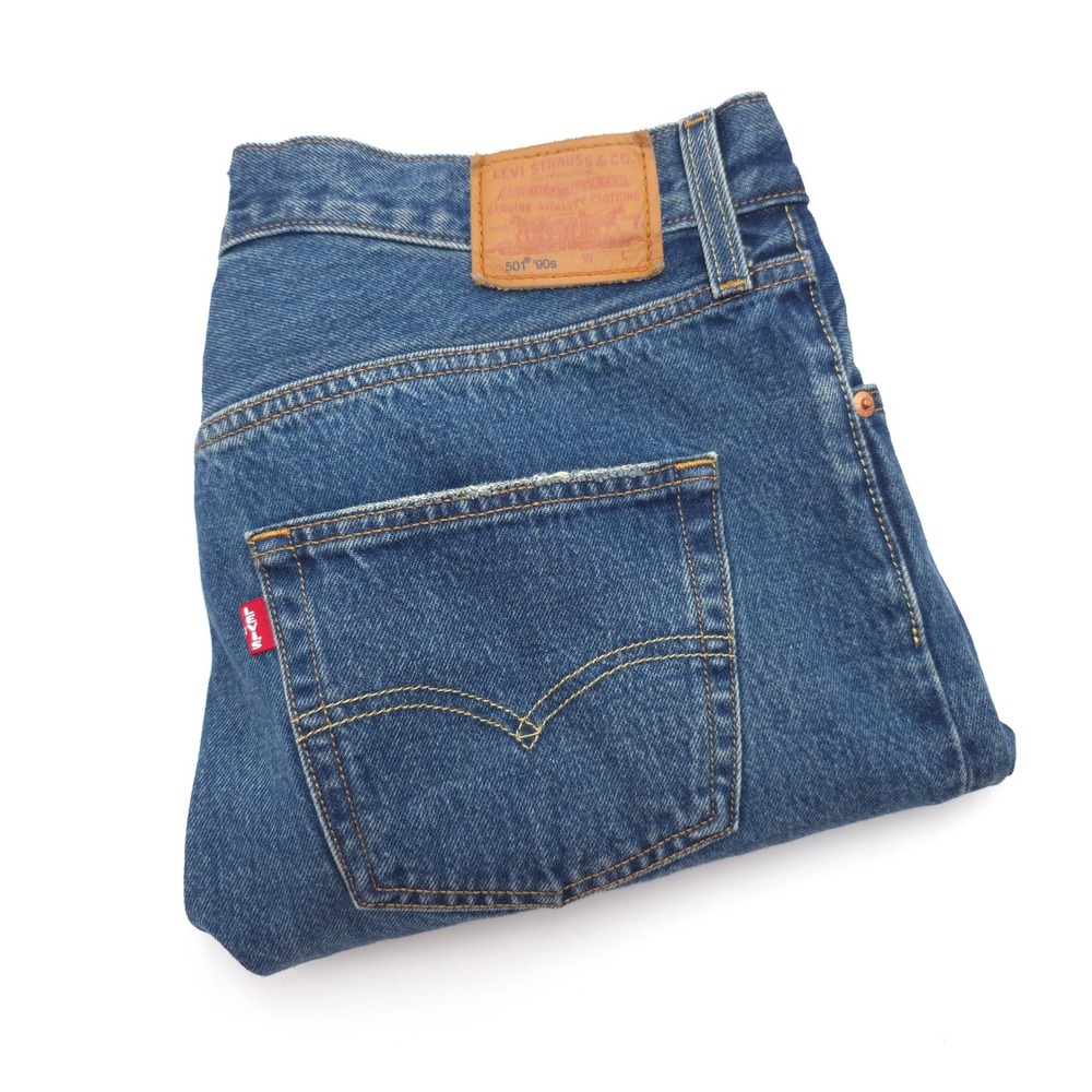 Levis 501 Women 32X29 Fit 32X28 90's Ankle Button Fly Blue Denim Jeans Mid Wash